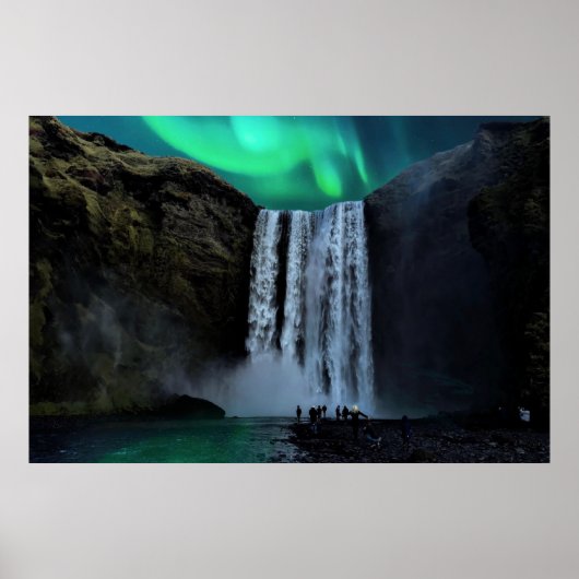 Aurora Borealis At Waterfall Skógafoss, Island Poster (Vorne)