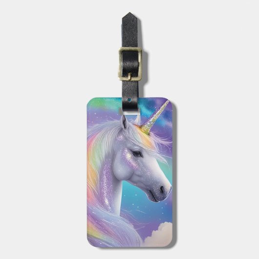 Aurora Borealis Fantasy Rainbow Glitzer Unicorn Gepäckanhänger (Vorderseite vertikal)