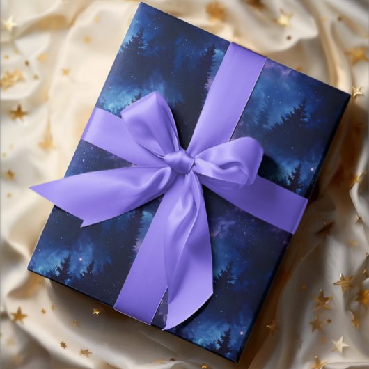 Aurora Borealis Forest Space Landschaft Geschenkpapier