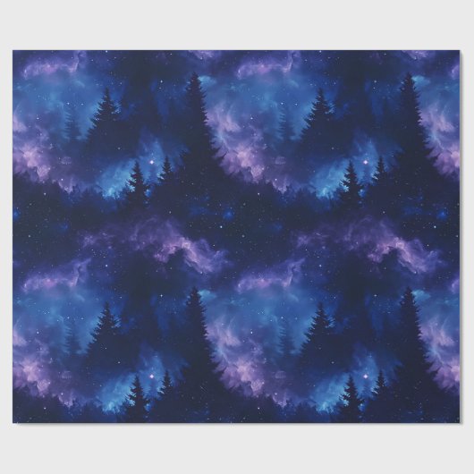 Aurora Borealis Forest Space Landschaft Geschenkpapier (Flach)