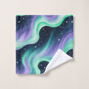 Aurora Borealis, grün und Lila Badhandtuch Set