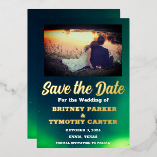 Aurora-Borealis-Himmel-QR-Code-Foto-Hochzeit Folieneinladung