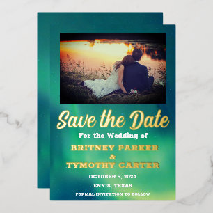 Aurora Borealis Himmel QR-Code Foto Hochzeit Folieneinladung