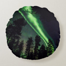 Aurora borealis in finnischem Lappland Rundes Kissen