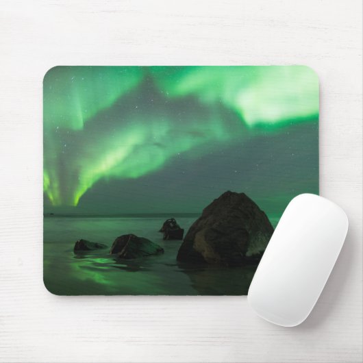 Aurora Borealis | Lofoten Beach Norwegen Mousepad (Mit Mouse)