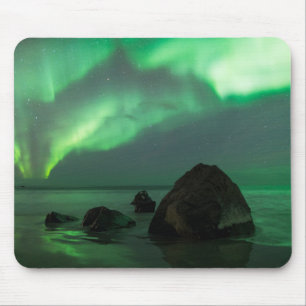 Aurora Borealis Lofoten Beach Norwegen Mousepad