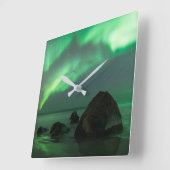 Aurora Borealis | Lofoten Beach Norwegen Quadratische Wanduhr (Winkel)