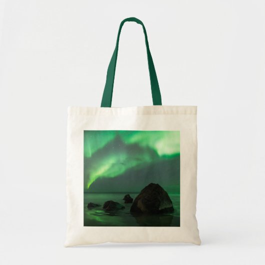 Aurora Borealis | Lofoten Beach Norwegen Tragetasche (Vorne)