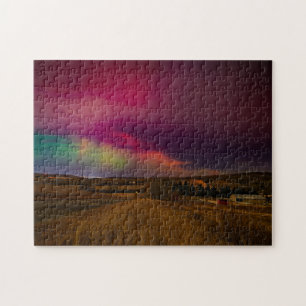 Aurora Borealis Nachthimmel   Alberta-Prärie Lands Puzzle