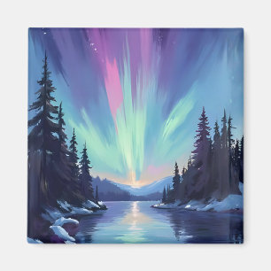 Aurora Borealis Nordlicht Aquarell Magnet