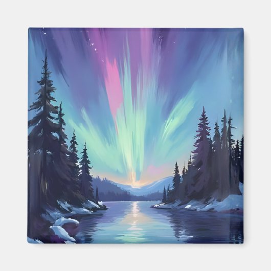 Aurora Borealis | Nordlicht Aquarell Magnet (Vorne)