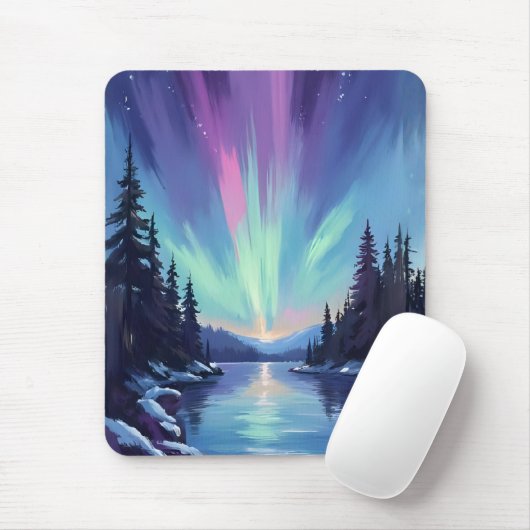 Aurora Borealis | Nordlicht Aquarell Mousepad (Mit Mouse)