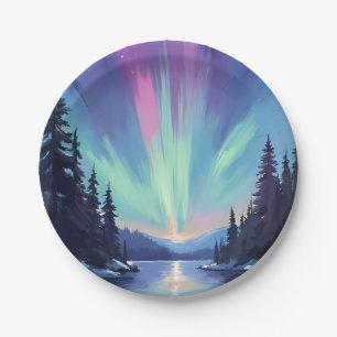 Aurora Borealis Nordlicht Aquarell Pappteller
