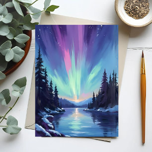 Aurora Borealis   Nordlicht Aquarell Postkarte