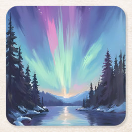 Aurora Borealis | Nordlicht Aquarell Rechteckiger Pappuntersetzer