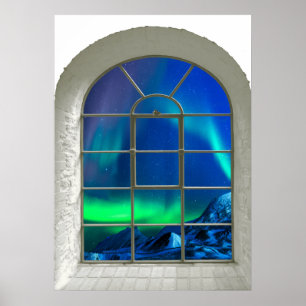 Aurora Borealis Nordlicht-Imitat-Fenster-Kunst Poster