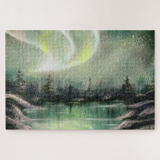 Aurora Borealis Nordlicht-Nachtlandschaft Puzzle (Horizontal)