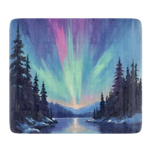 Aurora Borealis   Nordlicht Wasserfarbe Schneidebrett