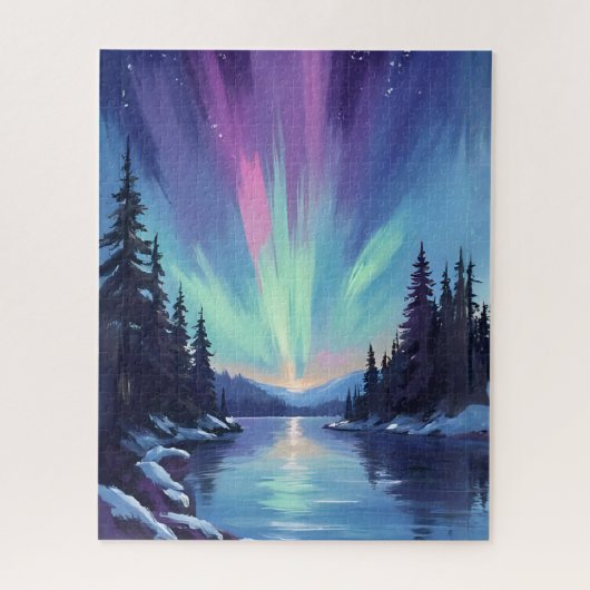 Aurora Borealis | Nordlichter Aquarell Puzzle (Vertikal)