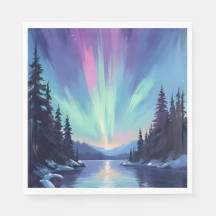 Aurora Borealis Nordlichter Aquarell Serviette