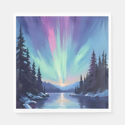 Aurora Borealis | Nordlichter Aquarell Serviette (Vorderseite)
