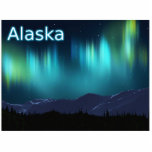 Aurora Borealis - Nordlichter Fotoskulptur Magnet<br><div class="desc">A multicolored, fractal rendering of the aurora borealis, or Northern Lights, superimsed on a digital painting of snow-covered mountains. Text reading "Alaska" also appears in glowing blue and white. Feel free to ask me if you need assistance with other sizes. Click on Ask this Designer in the upper right-hand corner....</div>