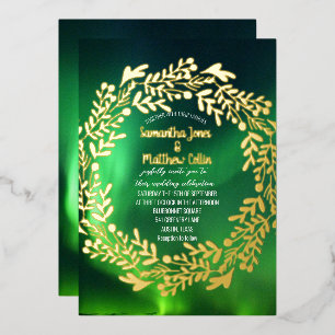 Aurora Borealis Nordlichter Goldfolie Hochzeit Folieneinladung