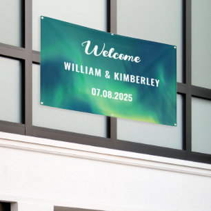 Aurora Borealis Nordlichter Grüne Hochzeitsbanner Banner