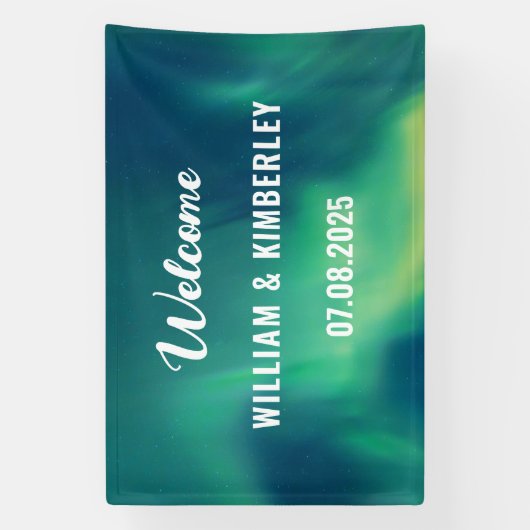 Aurora Borealis Northern Lights Grüne Hochzeit Banner (Vertikal)
