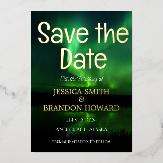 Aurora Borealis Northern Lights Hochzeit Folieneinladung (Vorderseite)