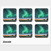 Aurora Borealis - Ölgemälde Quadratischer Aufkleber (Blatt)