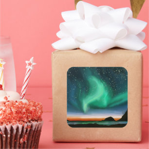 Aurora Borealis - Ölgemälde Quadratischer Aufkleber