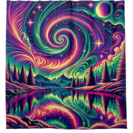 "Aurora Borealis Over Reflective Lake" Duschvorhang