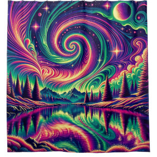 "Aurora Borealis Over Reflective Lake" Duschvorhang