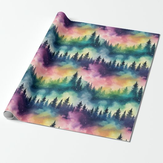 Aurora Borealis Pastell Pines Northern Lights Geschenkpapier (Ungerollt)