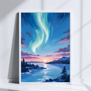 Aurora-Borealis-See Träumerische Nachtlandschaft Poster
