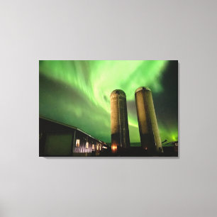 Aurora Borealis über Alberta Farmsilos Leinwanddruck