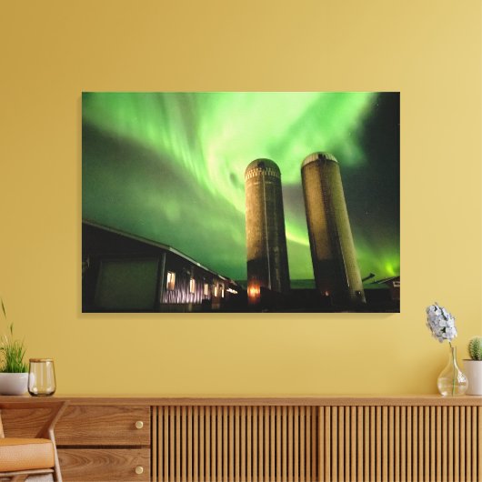 Aurora Borealis über Alberta Farmsilos Leinwanddruck (Insitu (Wohnzimmer))