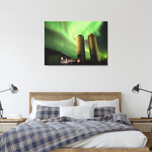 Aurora Borealis über Alberta Farmsilos Leinwanddruck (Insitu (Schlafzimmer))