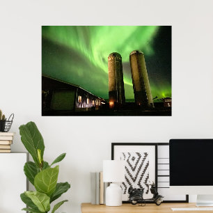 Aurora Borealis über Alberta Farmsilos Poster