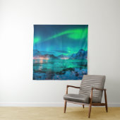 Aurora borealis über der Meeresküste, schneebedeck Wandteppich (Beispiel)