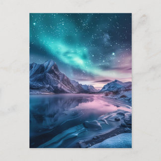 Aurora Borealis Über die verschneiten Berglandscha Postkarte