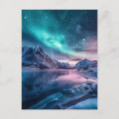 Aurora Borealis Über die verschneiten Berglandscha Postkarte (Vorderseite)