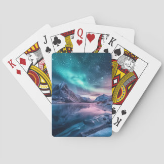 Aurora Borealis Über die verschneiten Berglandscha Spielkarten