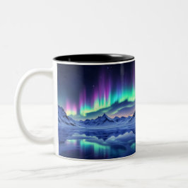 Aurora Borealis über gefrorenen Bergen | Nordlicht Zweifarbige Tasse
