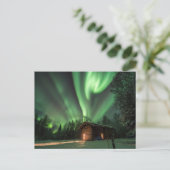 Aurora Borealis über Log Cabin Foto Postkarte (Stehend Vorderseite)