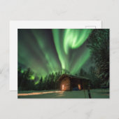 Aurora Borealis über Log Cabin Foto Postkarte (Vorne/Hinten)