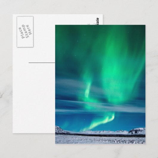 Aurora Borealis über Mosfellsheiði Postkarte (Vorne/Hinten)