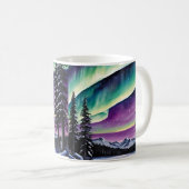 Aurora Borealis über Schneewald, Pinien, Landschaf Kaffeetasse (VorderseiteRechts)