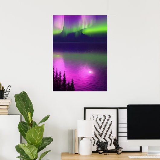 Aurora Borealis über Wasser Poster (Heimbüro)